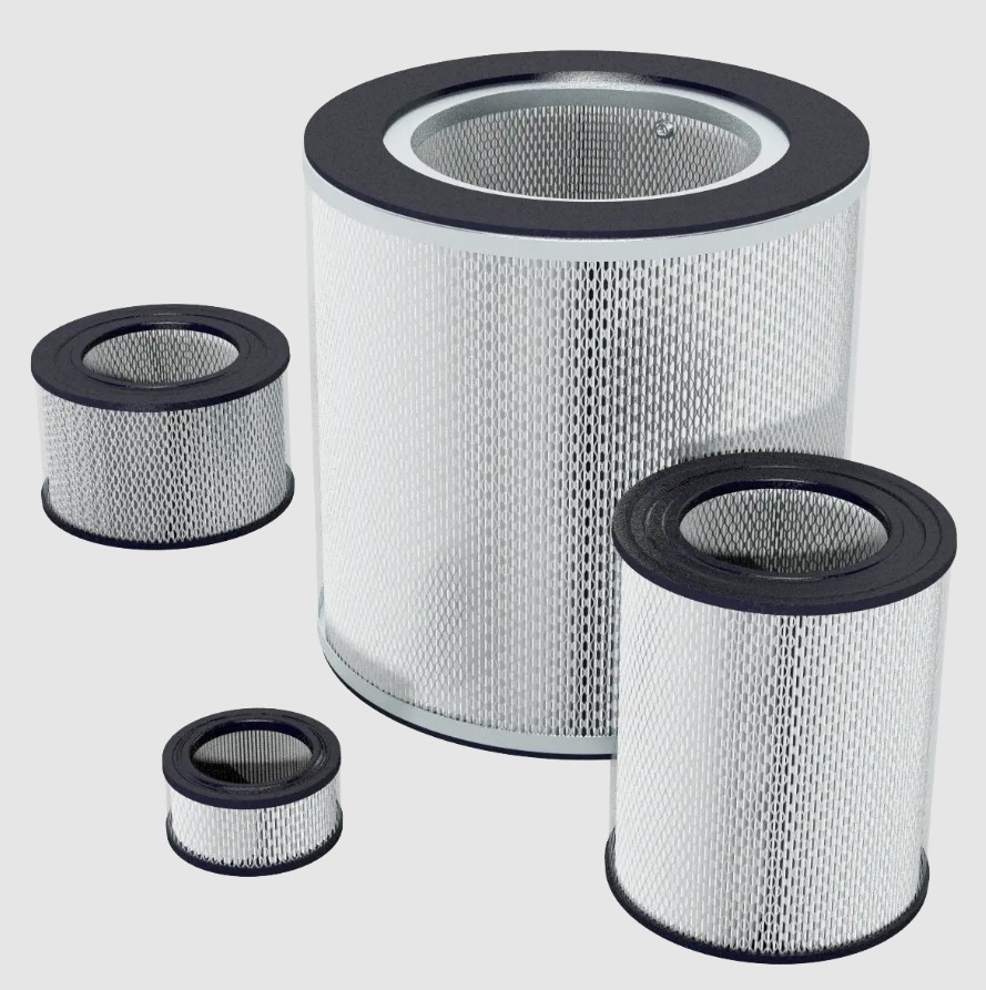 Cylindrical pleated HEPA filter cartridges in several sizes